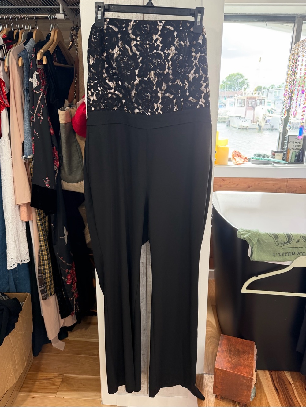 White House Black Market Black Lace-Trim Wide Leg Jumpsuit